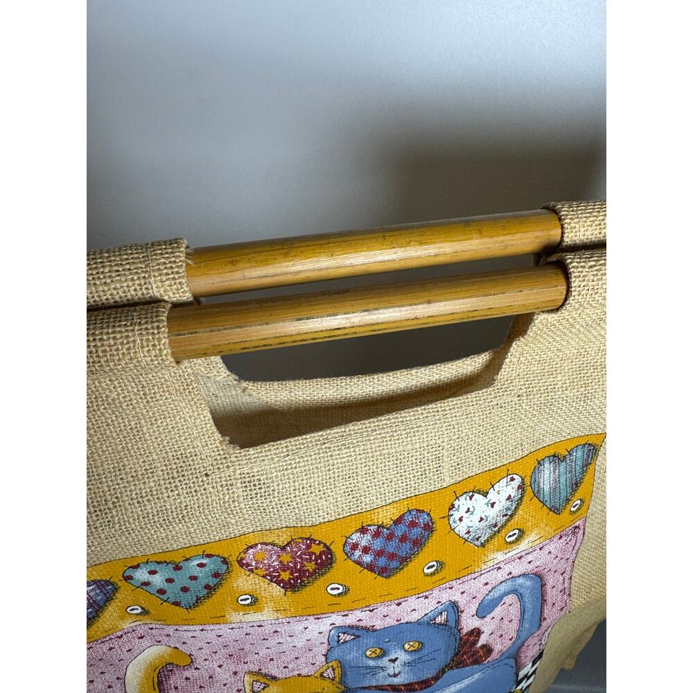 Vintage Burlap Tote Bag I Love Cats - Picture 5 of 6
